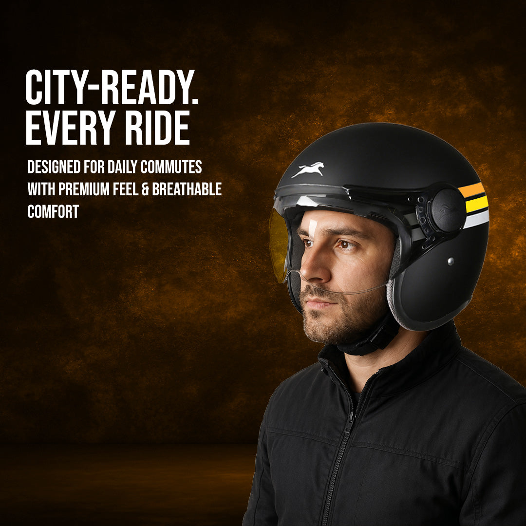 TVS Cruisetown Open Face Helmet – Stylish & Safe Helmet for Riders | ISI & DOT Certified | Premium Protection for Men & Women | Comfortable, Durable & Lightweight Design with Visor